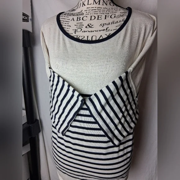 Max Studio Medium Stripe Shirt Womens Blue/cream - Picture 2 of 7